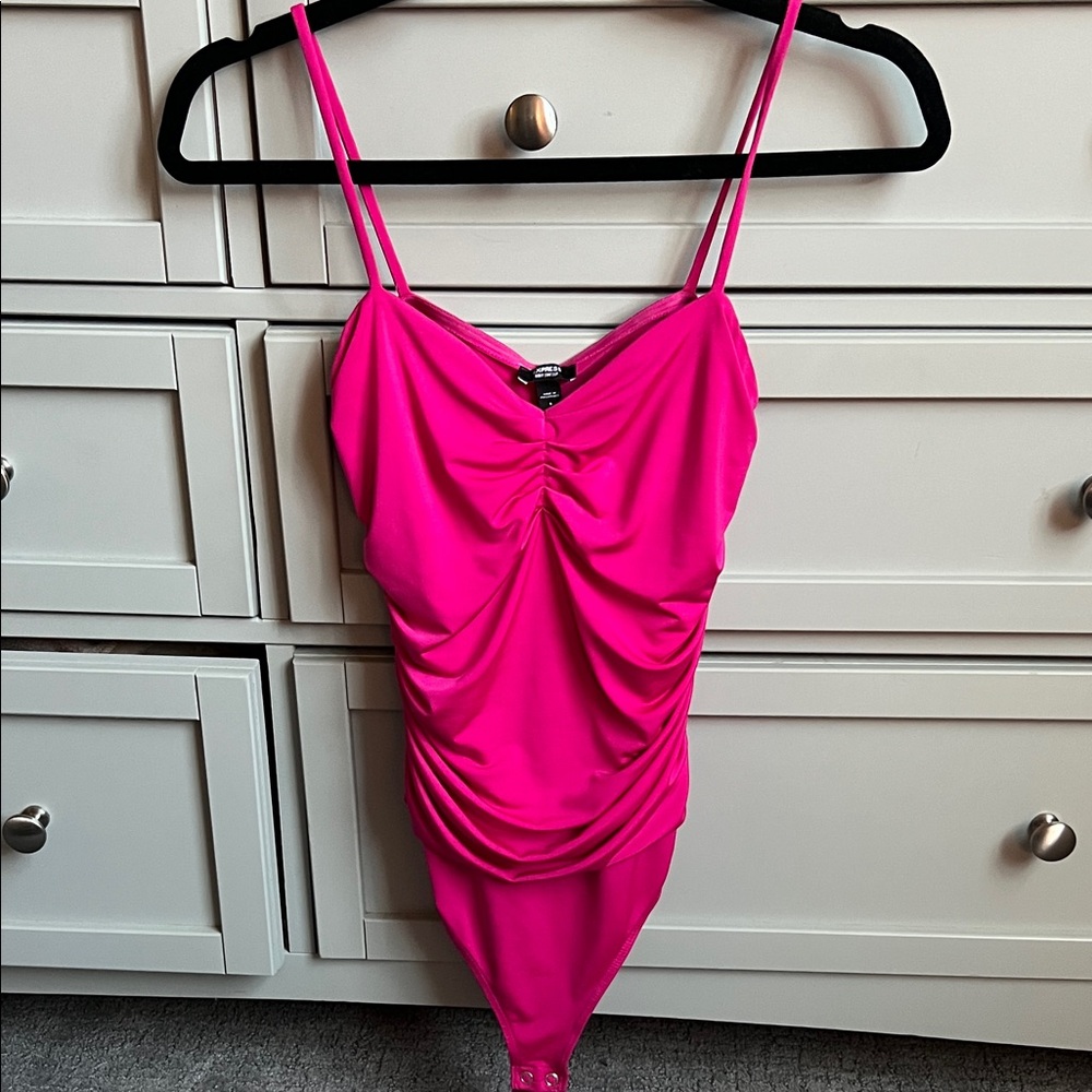 Express Fuchsia Ruched Bodysuit
